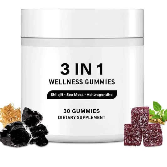 Biochealth OEM/ODM 3-In-1 Wellness Sea Moss Shilajit Ashwagandha Gummies for Adults Immune Support Gummy Candy